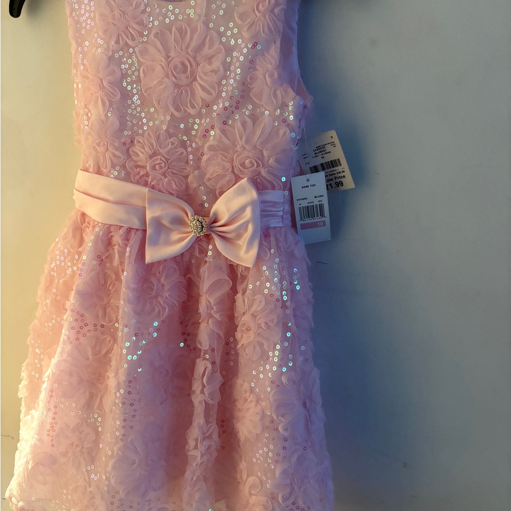 Elegant Pink Sequin Kids Dress with Bow